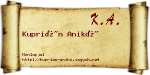 Kuprián Anikó névjegykártya
